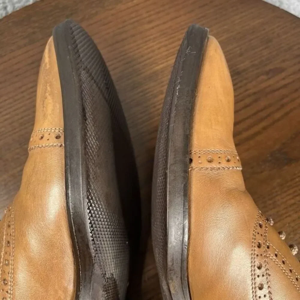 Paul Fredrick Oxford Shoes‎ Mens 8.5 Tan Brown Leather Cap Toe Brogue Made Italy